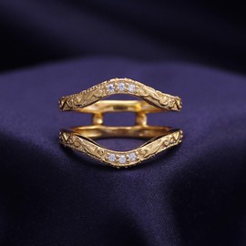 AFFY Mother's Day Jewelry Gifts Filigree Vintage Wedding Ring Guard Enhancer with Sparkling Cubic Zirconia in 14k Yellow Gold Over Sterling Silver Gifts for Womens Ring Size-7.5