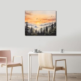 TISHIRON Paint by Numbers Adult Landscape Oil Hand Painting with Brushes Forest Mountains DIY Painting by Numbers Kits on Canvas Natural Drawing Crafts 40 x 50 cm Frameless