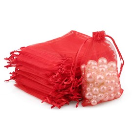 G2PLUS G2PLUS 100 Stück Rot Organzasäckchen, 10x15 CM Geschenk Organzabeutel, Hochzeit Organza-Beutelchen mit Kordelzug Sie als Hochzeit Bonbonsbeutel, Schmuckbeutel, Geschenkbeutel