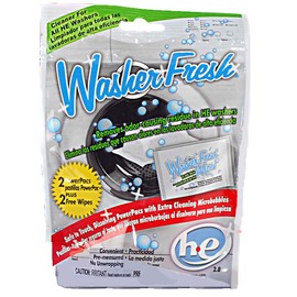 WasherFresh Washing Machine Cleaner, Cleans Front Load and Top Load Normal or High Efficiency Washers, 2 PowerPac Dissolving Pouches and Cleaning Wipes (4-Pack)