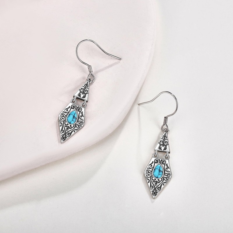 Turquoise Dangle Earrings Sterling Silver Western Earrings Bohemian Jewelry Gift