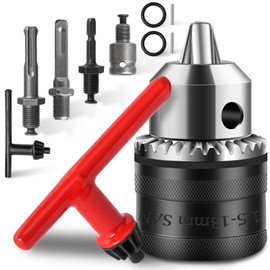 1.5-13mm Quick Change Drill Chuck Adapter, 1/2-20UNF Capacity Key Drill Chuck Adapter with SDS-PLUS Shank Bit, 1/4" Hex Shank Lock Key, 1/2” Socket Square Adapter for Hammer Converter Conversion Tool