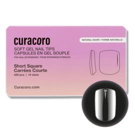 Curacoro Natural Nail Soft Gel Tips - 420Pcs Nail Extension Tip, 14 Sizes Clear Full Cover Acrylic Gel Tip, Long-Lasting Salon Quality, Easy to Wear & Natural Look (Square, Short)