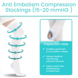 Vive Thigh High Anti Embolism Stockings for Women & Men - 15-20 mmHg Ted Hose Compression Socks for Maternity, Varicose Veins, Swelling, Support - For Nurses, Pregnancy & Travel (White) (Small)