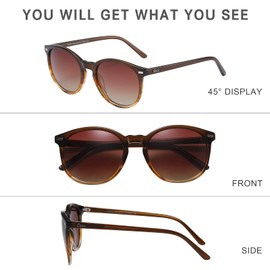 DUCO Retro Round UV400 Polarized Sunglasses for Women Men Vintage Shades Classic AcetatDe Trendy Fashion Sunglass DC1230 (Gradient Brown Frame Brown Lens)
