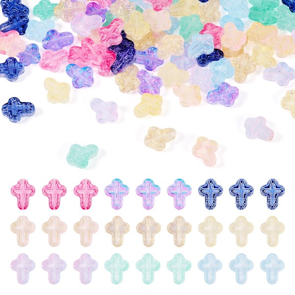Boutigem 90Pcs Glass Cross Beads Crystal Crucifix Cross Beads Jesus