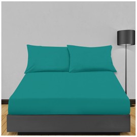 Easy Care Extra Deep Double Fitted Sheet | Non Iron & Plain Dyed Ultra Soft Breathable Lightweight Poly Cotton Bed Sheet | Deep Teal