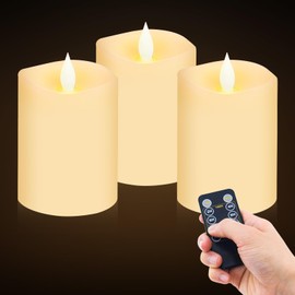milysoek 3x4 Flickering Flameless Candles Set of 3,Real Wax Pillar LED Candles,with Timer,4 inch Flameless Candles with Remote,Battery Powered Candles,for Party Wedding Holiday Home Decor,Ivory