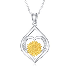 LWXIE Diamond Sunflower Necklace for Women 925 Sterling Silver Sunflower Pendant Diamond Jewelry Gifts for Christmas Birthday