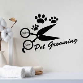 DesignToRefine Vinyl Wall Decal Pet Grooming Styling Salon Scissors Signboard Stickers Large Decor (1429ig) Matte Black