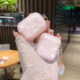 OTOPO for Cute Airpods 2nd/1st Gen Case Pink Girl Wome with Cleaner Kit, Glitter Shell Pattern Airpods 2/1 Protective Cover Skin with Luxury Pearl Shell Keychain for Airpods 2nd/1st Generation, Pink