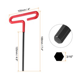 sourcing map T Handle Hex Key Wrench 3/16" SAE Long T-Key Hexagon Wrenches Spanner Repair Tool with Cushion Grip