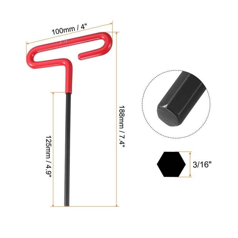sourcing map T Handle Hex Key Wrench 3/16" SAE Long