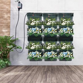 DreamRcoach Self-Watering Wall-Mounted Planter, Vertical Garden Planter Set with 18 Pots, Stackable Plant Grow Pots with Electronic Timer for Growing Veggies, Fruits, Herbs, Flowers.
