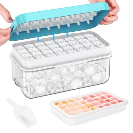 PHINOX Ice Cube Tray with Lid and Bin, 32 pcs Ice Cubes Molds, Ice Trays for Freezer...