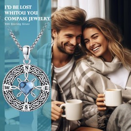 YueYuan Compass Necklace for Women 925 Sterling Silver Chain with Compass Pendant Nautical Compass Jewellery Gifts for Birthday Christmas, Sterling Silver, Moonstone