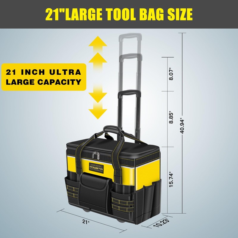 POWSTR 21" Rolling Tool Bag with Wheels,Waterproof Rolling Tool Tote