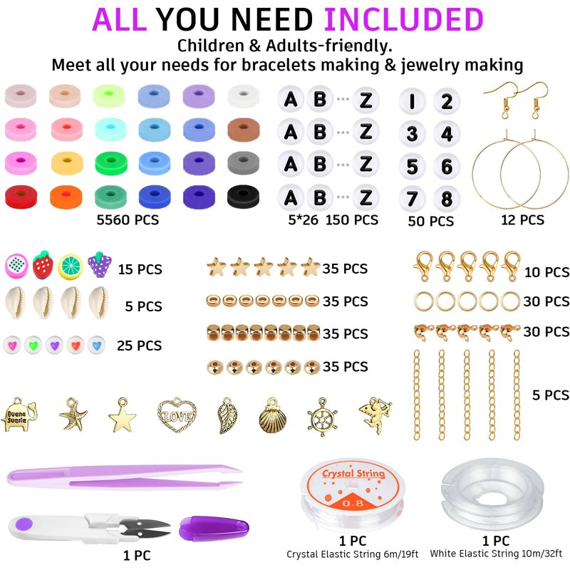 Gionlion 6000 Clay Beads Bracelet Making Kit, 24 Colors Flat