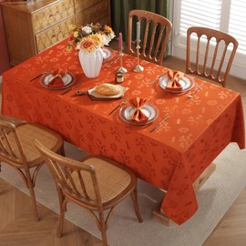 SASTYBALE Fall Table Cloth Rust Jacquard Damask Fabric Thanksgiving Tablecloth 60 x 84 Inch Rectangle Heavy Duty & Spill Proof Anti-Wrinkle Polyester Table Covers for Harvest Holidays Decor