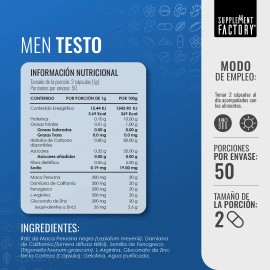 Suplemento Men Testo 100 Cápsulas SUPPLEMENT FACTORY Maca Negra Damiana