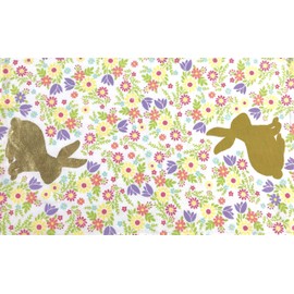Easter Spring Kitchen Dish Towels, 2 Pc. Set: Printed Flowers Terry Towels with Golden Foil Bunny Rabbit (Bunny/Multi)