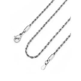 Bandmax Womens Rope Chain Necklace 20 Inch 1.5mm Stainless Steel Silver Tone Twist Chain for Pendant Rolo Cable Chain Gift for Men Women