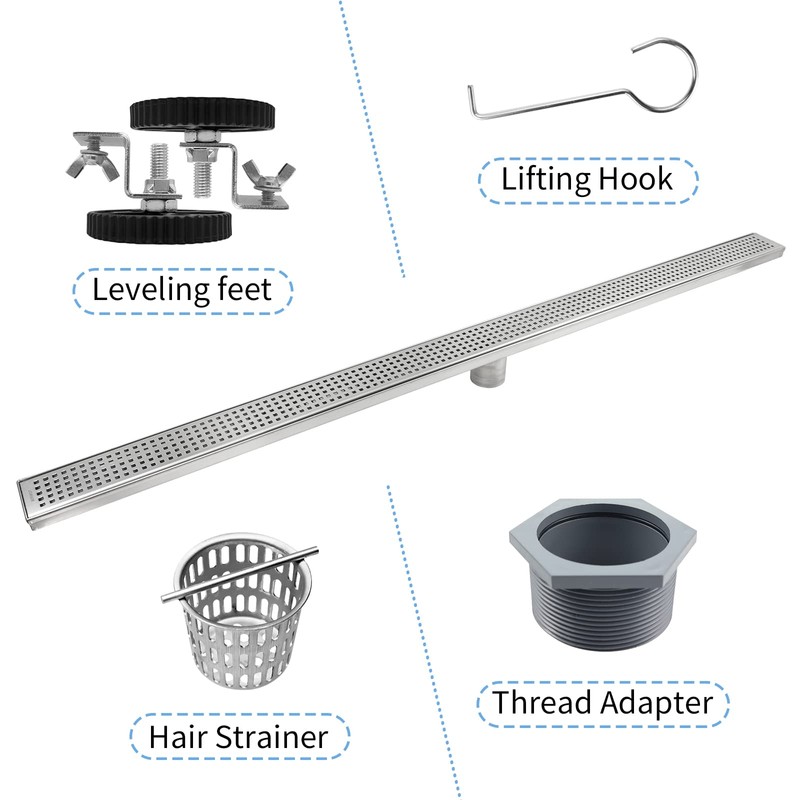 Bernkot Linear Shower Drain 48", 304 Stainless Steel Floor Drain
