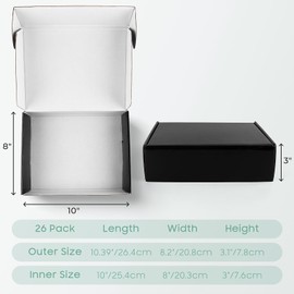 Golden State Art, 10x8x3 Black Mailing Box, 26 Packs Sturdy Gift Box Mailers Small Business, Shipping Supplies Cardboard Corrugated Packing