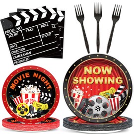 Movie Night Party Plates Movie Themed Party Tableware Now Showing Movie Theater Themed Decorations Dinnerware for Movie Night Red Carpet Birthday Party Supplies Paper Plate Napkins Serve 24