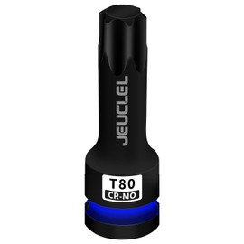 JEUCLEL T80 Torx Bit Socket, 1/2" Drive Torx Star 6 Point Impact Bit Socket, 3-Inch, Cr-Mo Steel, Screwdriver Adapter for Electric Ratchet Wrenches Fastening Screws Hand Repair