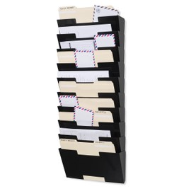 Wallniture Lisbon 10-Tier Wall Mounted File Holder and Desk Organizer, Metal Black Office Organization and Storage Rack