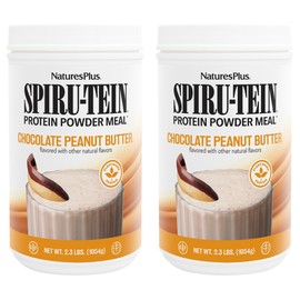 Natures Plus SPIRU-TEIN, Chocolate Peanut Butter - 2.3 lbs, Pack of 2 - Plant-Based Protein Powder - Vegetarian, Gluten Free - 68 Total Servings