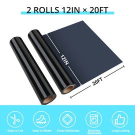 HTVRONT Black Heat Transfer Vinyl Rolls - 2 Rolls 12" x 20ft Black Iron on Vinyl for Shirts, Black HTV for All Cutter Machine - Easy to Cut & Weed for Craft Heat Vinyl Design