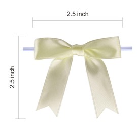 Meseey 100 Pcs Satin Ribbon Bows with Twist Tie 2.5 Inch Champagne Pretied Premade Colored Craft Bows for Gift Wrapping Basket Wedding Baby Shower Brithday Party (Champagne)