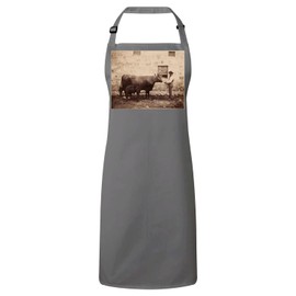 Fabulous Premium-Küchenschürze Grau Vintage Sepia Foto Bauer und seine Kuh Original Rindfleisch Kalb