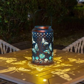 pearlstar Butterfly Lantern Outdoor Solar Hanging Lantern Waterproof Solar Light Decorative for Table Patio Yard Garden Lawn Landscape Lighting, Gardening Gifts (Blue)