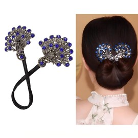 Deep Blue Peacock Rhinestone Hair Bun Maker Deft Easy Bun Crystal Twist French Hairstyle Shaper Hair Styling Tool Hairpin Accessories for Women