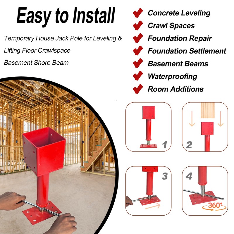 Adjustable Screw Jacks, 4" x 4" Screw Jack Post House