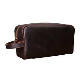 AGDHERSNVX Toiletry Bag for Men Women,Full Grain Leather Handcrafted Travel Dopp Kit,Leather Toiletry Travel Pouch,Large Cosmetic Shaving Bag Brown Medium