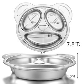 wutfuooo Set of 4 Stainless Steel Divided Plates, 3 Sections Unbreakable Dinner Plates, Cute Panda Shape Divided Plates for Picky Eaters, Lunch, Camping