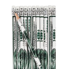 Fun Express 24 ~ Money Pencils ~ Hundred Wrapped Design ~ 7.5" / #2 Lead