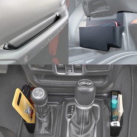 YOCTM 3-Pack Pasajero GrabTray + Shifter Bandeja Lateral + Apoyabrazos Caja de Almacenamiento para 2024 + Jeep Wrangler JL JLU Deportes Gladiador JT Negro Interior Organizador Accesorios