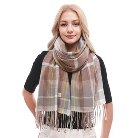 PIOYMEYA Checked Scarf Women's Autumn Winter Cuddly Pashmina Scarves Scarves for Women, Khaki/Grey/Yellow
