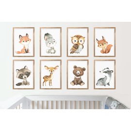 CreativeRobin Cute Baby Forest Animals Children's Poster DIN A4 Nursery Decoration