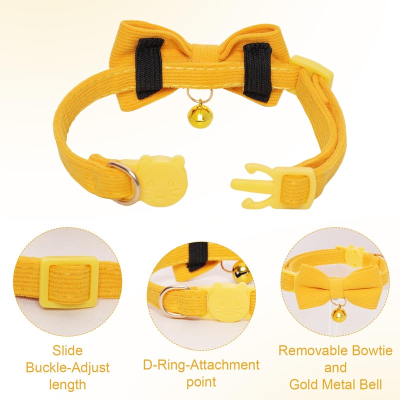 2 Pack Soft Corduroy Cat Collars with Bow Tie Bell