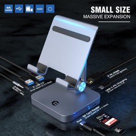 Tymyp 8 in 1 Portable Laptop Docking Station, USB C HUB with Stand, Type C Hub Adapter with 4K HDMI, 2 USB-A 3.0, 100W PD, 3.5mm Audio Jack, SD/TF Card Reader for Surface/USB-C Tablets and Mobile