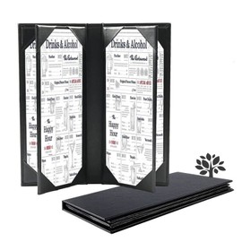 Leather Menu Covers with Strong Wood Inside for 4.25x11 inch menus, Six View Leather Menu Holder for Restaurant Coffee Bars Hotel Wine List Cocktail(4.25"×11"/6 Views/1 pcs)