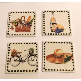 MacKenzie-Childs Mackenzie Childs Vino Alfresco Ceramic Coasters, Boxed Set Of 4, New