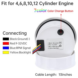 Unifizz Black Boat Tachometer Gauge 7 Color LED RPM Tacometro Meter Automotive Replacement 9-32V Tachometers 0-6000 RPM for Car Auto Marine Truck 85mm 3-3/8"