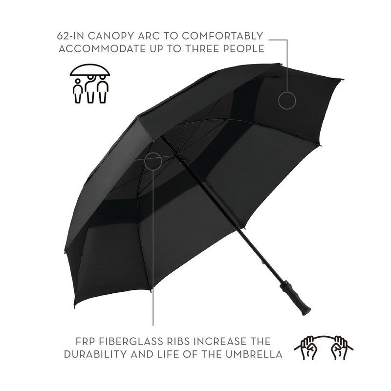 SHEDRAIN Windjammer Vented Manual Golf Stick Black Umbrella, 1 EA